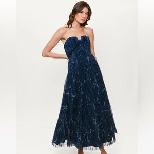 Hutch Strapless Navy Embroidered Tulle Gown